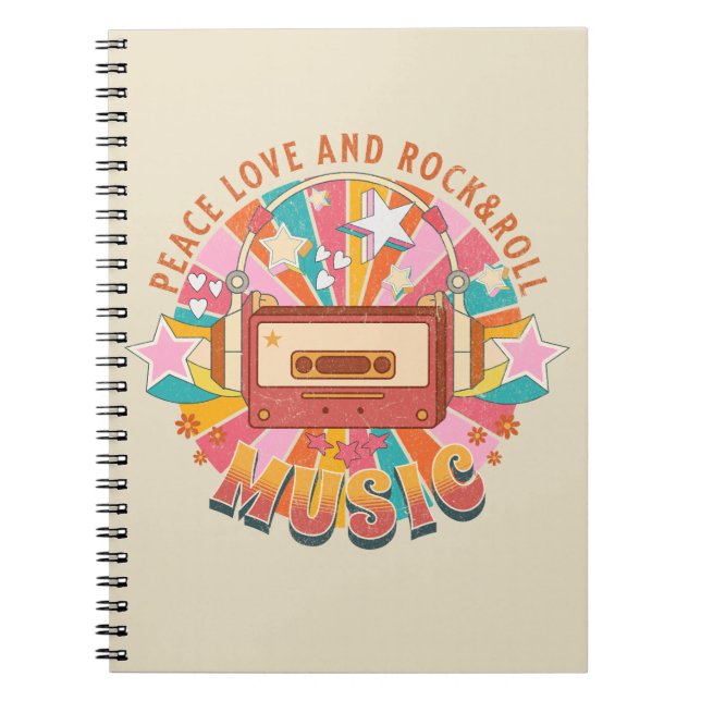 Caderno Espiral Paz amor e rock & roll (Frente)