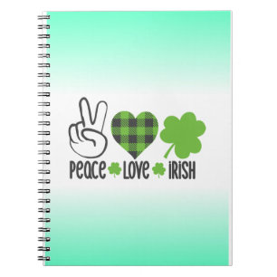 Caderno Espiral Paz Amor Irlandês Design do Dia de São Patrício-66