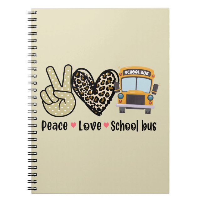 Caderno Espiral Paz, Amor, Ônibus Escolar (Frente)