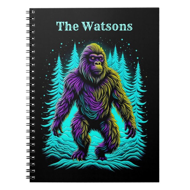Caderno Espiral Pé Grande Asquatch em Teal e Preto Personalizado (Frente)