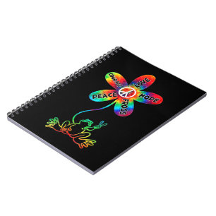 Caderno Espiral Peace Courage Love Hope Sapos Hippie