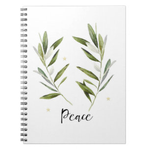 Caderno Espiral PEACE, folha de azeitona, Natal, Feriado, aquarela