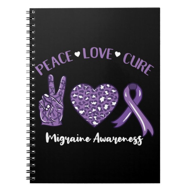 Caderno Espiral Peace Love Cure Migraine Awarness (Frente)