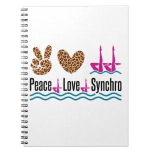 Caderno Espiral Peace Love Synchro Synchronized Nadando Artístico