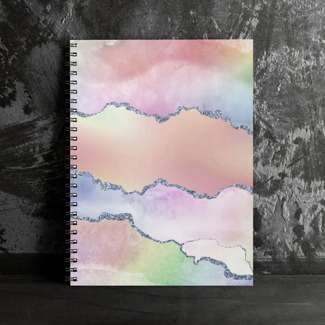 Caderno Espiral Peach Agate | Bonito Ombro de Aquarela Holográfica (Criador carregado)