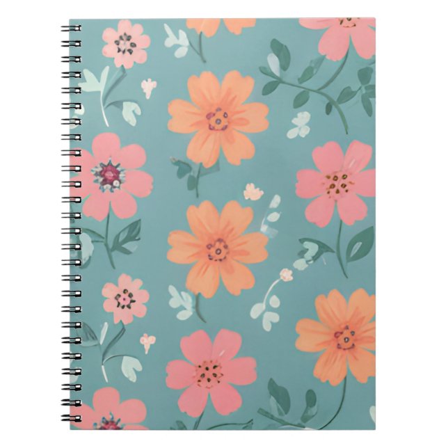 Caderno Espiral Peach and Coral Summer Wildflower Pattern (Frente)