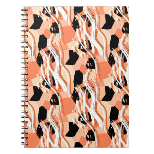 Caderno Espiral Peach Black White Abstrato Pattern.