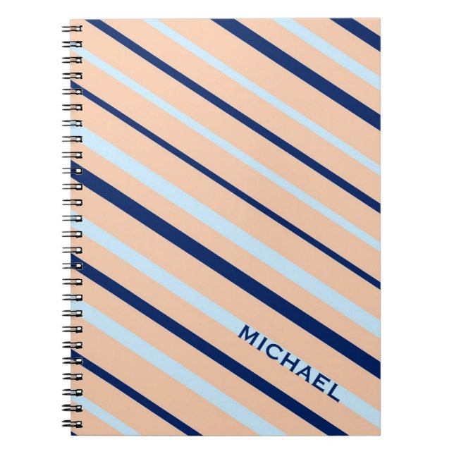 Caderno Espiral Peach e Blue Diagonal Striped Personalizada (Frente)