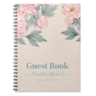 Caderno Espiral Peach Peonies Sage Orçamento Floral Casamento