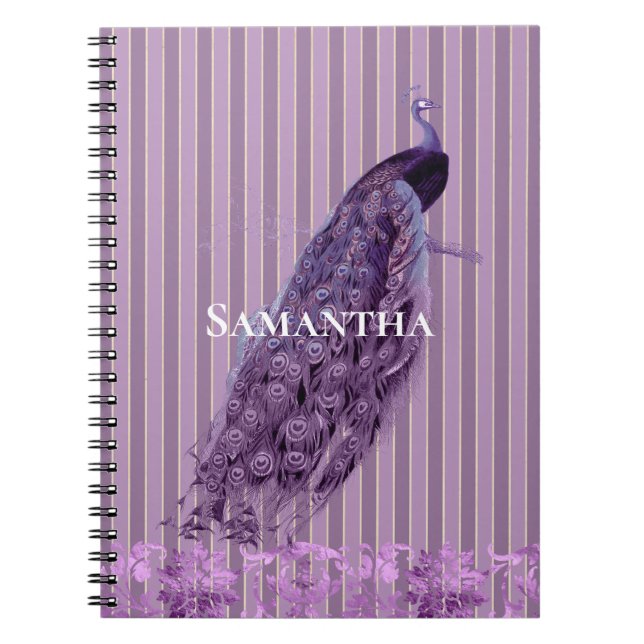 Caderno Espiral Peacock com tiras roxas chic (Frente)