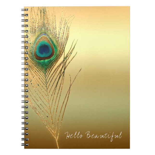 Caderno Espiral Peacock Feather Exotic Boho Chic Glam Personalizad (Frente)