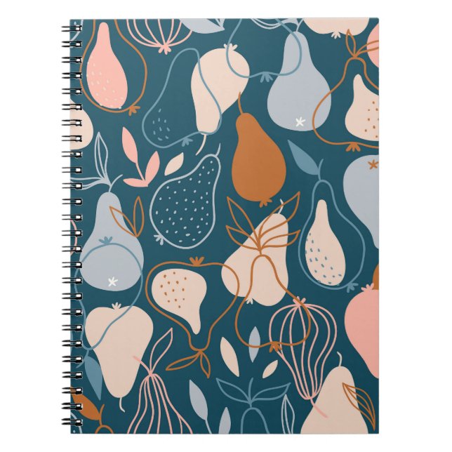 Caderno Espiral Pear na moda: Padrão Escandinavo Escuro (Frente)