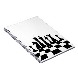 Caderno Espiral Pedaços pretos de xadrez num tabuleiro de xadrez