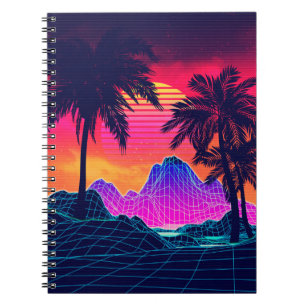 Caderno Espiral Pedras e palmeiras de vaporwave