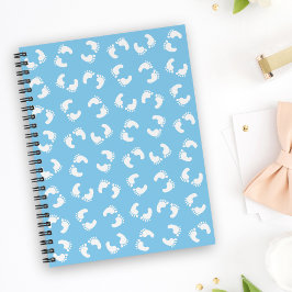 Caderno Espiral Pegadas de Bebê, Pé de Bebês, Passos, Azul, Menino