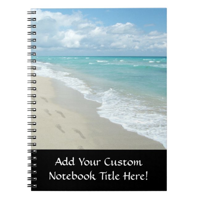 Caderno Espiral Pegadas em White Sandy Beach, Scenic Aqua Blue (Frente)