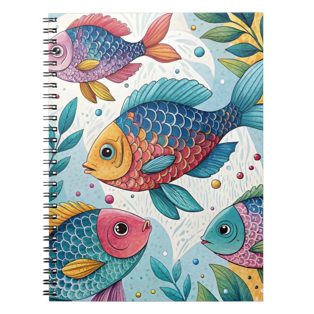 Caderno Espiral Peixe-arco-íris submarino (Frente)