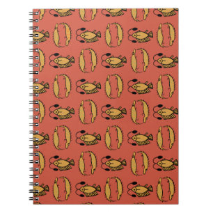 Caderno Espiral Peixe e Crocodilo Egípcios no Notebook Red Spiral