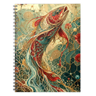 Caderno Espiral Peixe Koi em Mosaico Elegante Art Nouveau
