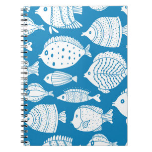 Caderno Espiral Peixe Vintage: Conjunto de Ilustração Decorativo.