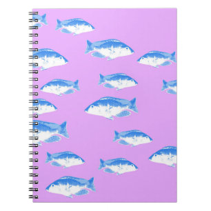 Caderno Espiral Peixes azuis em lilás