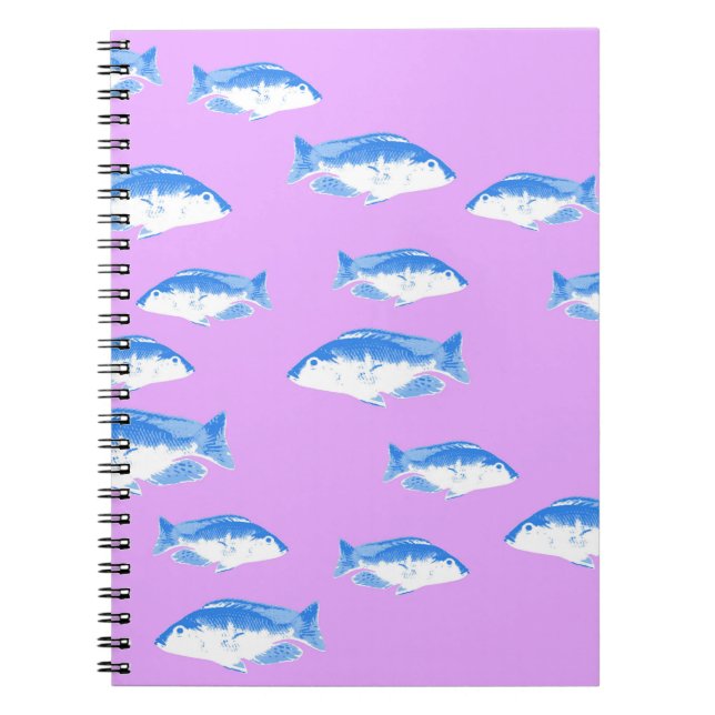 Caderno Espiral Peixes azuis em lilás (Frente)