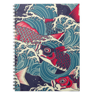 Caderno Espiral Peixes coloridos de carpa/Koi no canil