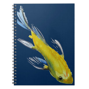 Caderno Espiral Peixes de aquarela amarelos koi japoneses