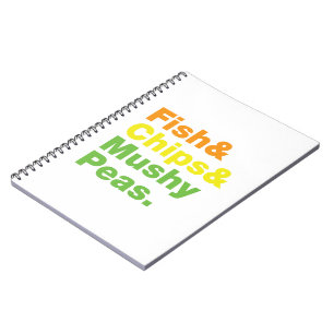 Caderno Espiral Peixes e Chips e Ervilhas Malucas.