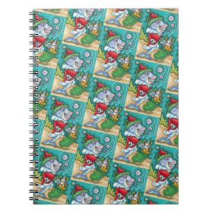 CADERNO ESPIRAL PEIXES SANTA CLAUS, PEIXES ARTESANAIS, SACO DE ALM