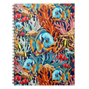 Caderno Espiral Peixes Tropicais Vibrações Coloridas de Verão