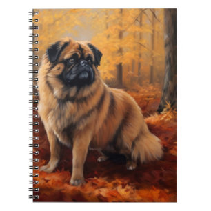 Caderno Espiral Pekingês nas Folhas de outono caem inspiração