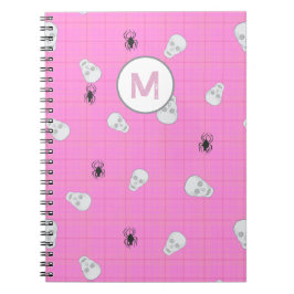 Caderno Espiral Peles de Halloween de Xadrez Rosa Coquette Persona