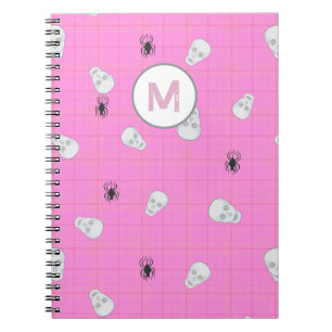 Caderno Espiral Peles de Halloween de Xadrez Rosa Coquette Persona