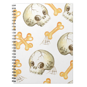 Caderno Espiral Peles e ossos assustados Padrão de Halloween