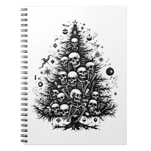 Caderno Espiral Peles e ossos de árvores de Natal pretas (Frente)
