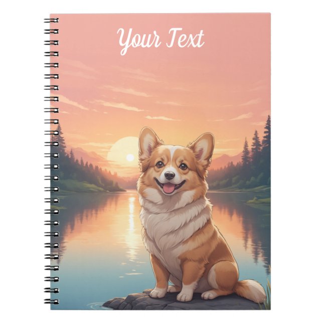 Caderno Espiral Pembroke Welsh Corgi por lago (Frente)