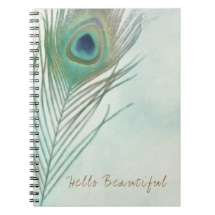 Caderno Espiral Pena de Pavão Boho Chic Aquarela Personalizado