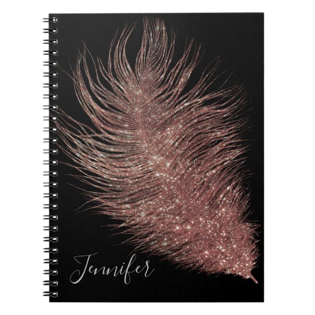 Caderno Espiral Pena Dourada Elegante Rosa (Frente)