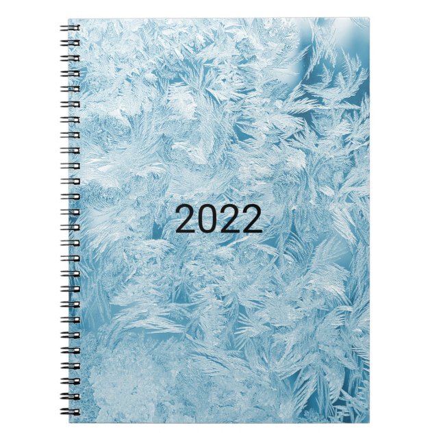 Caderno Espiral penas abstrato azuis e flocos de neve (Frente)