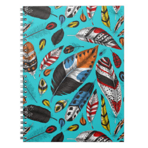 Caderno Espiral Penas coloridas