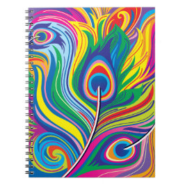 Caderno Espiral Penas de Pavão Arte Abstrata