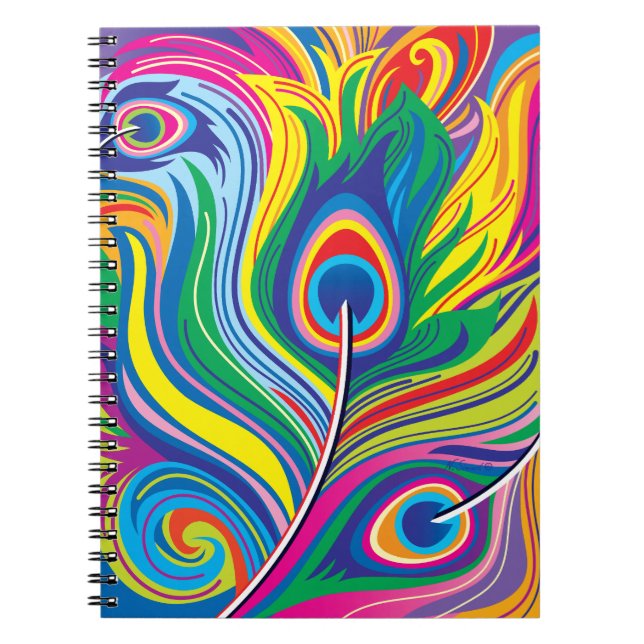 Caderno Espiral Penas de Pavão Arte Abstrata (Frente)