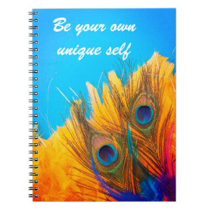 Caderno Espiral Penas de Pavão Azul Aqua e Amarelo Moderno