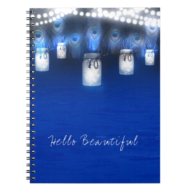 Caderno Espiral Penas de Peacock, Mason Jar & String Lights Russo (Frente)