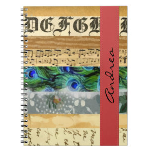 Caderno Espiral Penas, Flores, Folhas, Seu Nome
