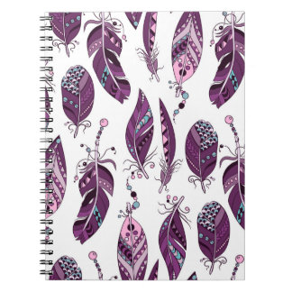 Caderno Espiral Penas Púrpuras: Vintage Ornamental Sem Costura.
