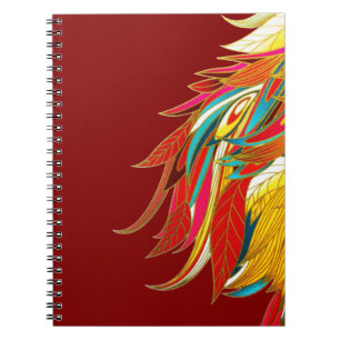 Caderno Espiral Penas Tribais Exóticas Coloridas Vermelhas