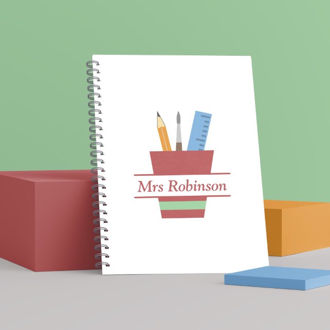 Caderno Espiral Pencil Holder Monogramas Professor Obrigado Presen (Pencil Holder Monogram Teacher Thank You Gift Notebook)