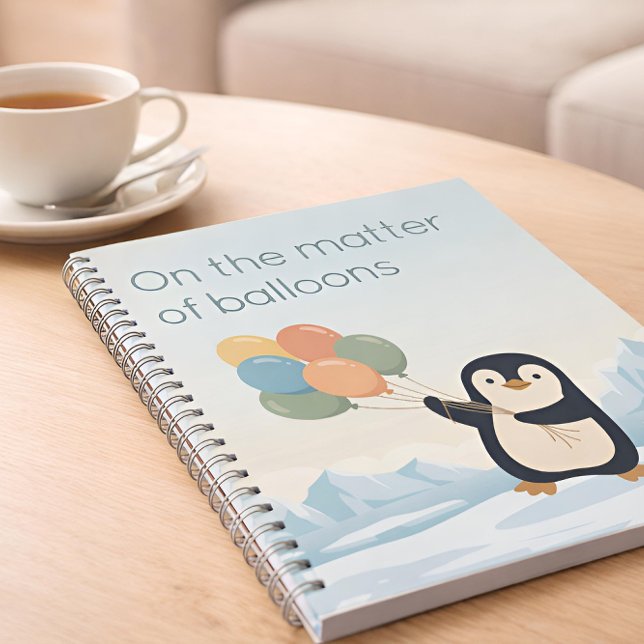 Caderno Espiral Penguin with Balloons | Dry Humour Custom Notebook (Coffee table)